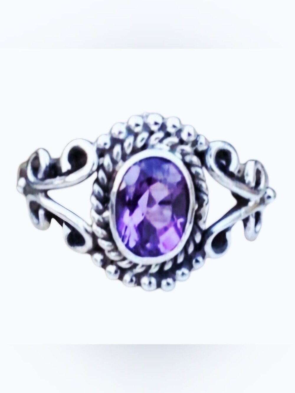 Dainty *Natural Purple Amethyst Ring: Sterling Silver Plated Oval Gemstone (sz 9